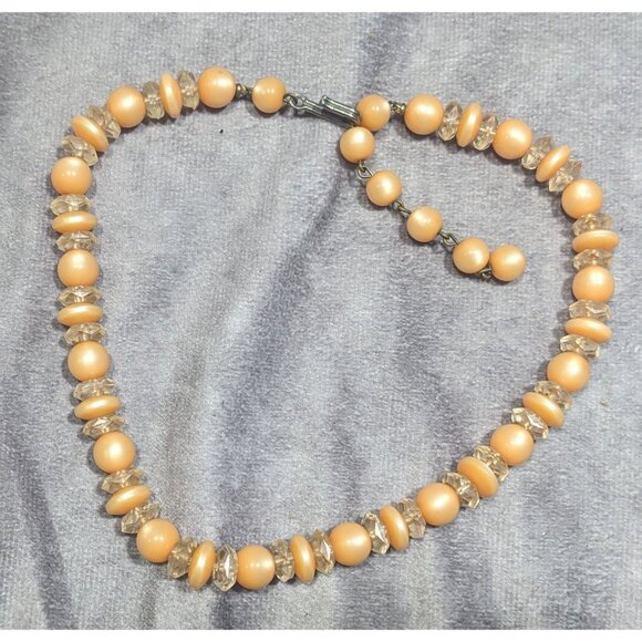Vintage Orange Moonglow Lucite Beaded Necklace - Picture 6 of 6